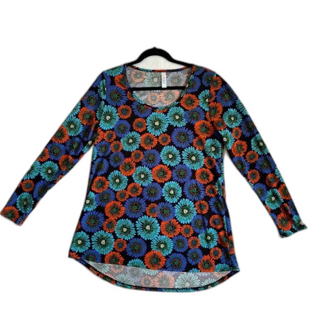 NWT LuLaRoe LS Womens SZ L Floral Blue/Black/Orange BOHO Tunic Long Blouse Shirt